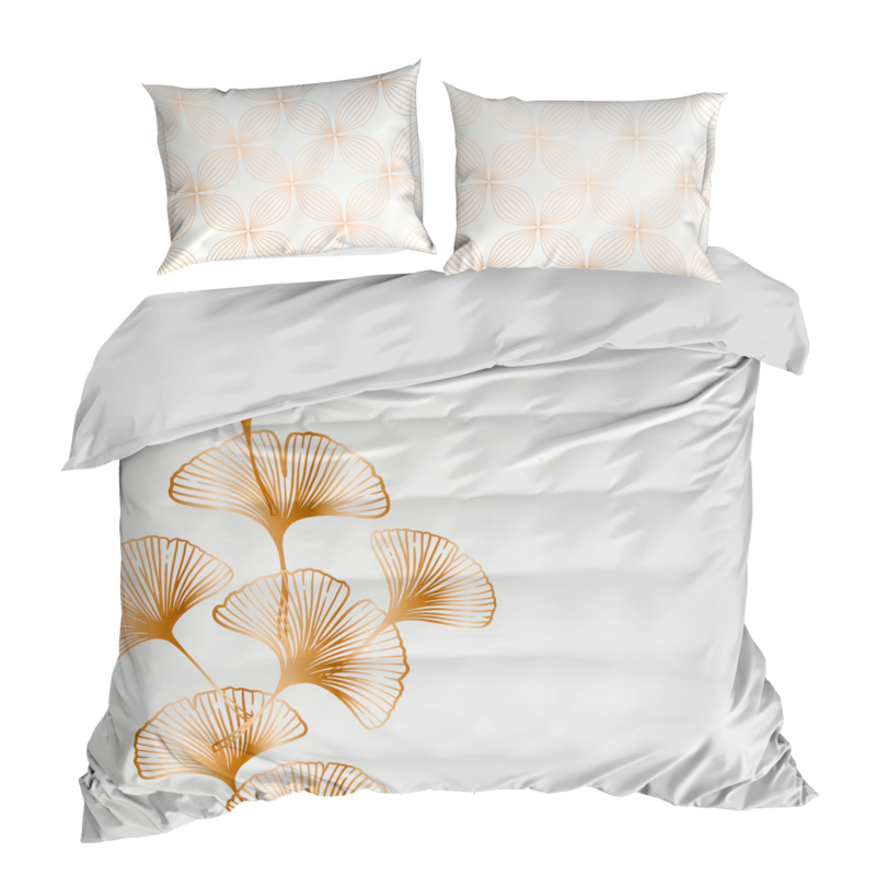 Komplet pościeli z makosatyny Limited Collection biała 160X200 – miękka z liśćmi miłorzębu