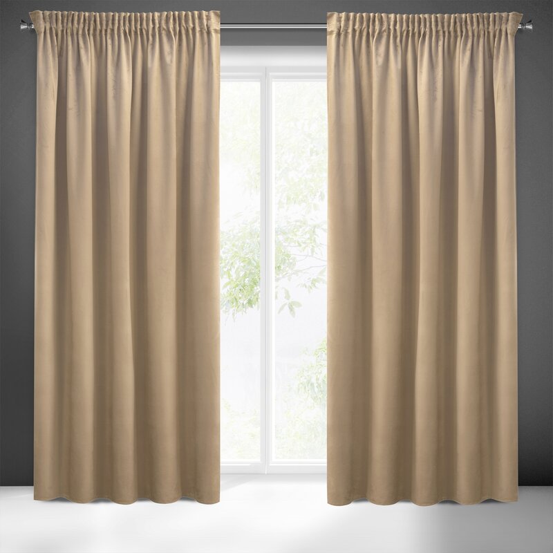 Zasłona gotowa Pierre Cardin ciemnobeżowa 140 x 270 cm – welwetowa i zaciemniająca