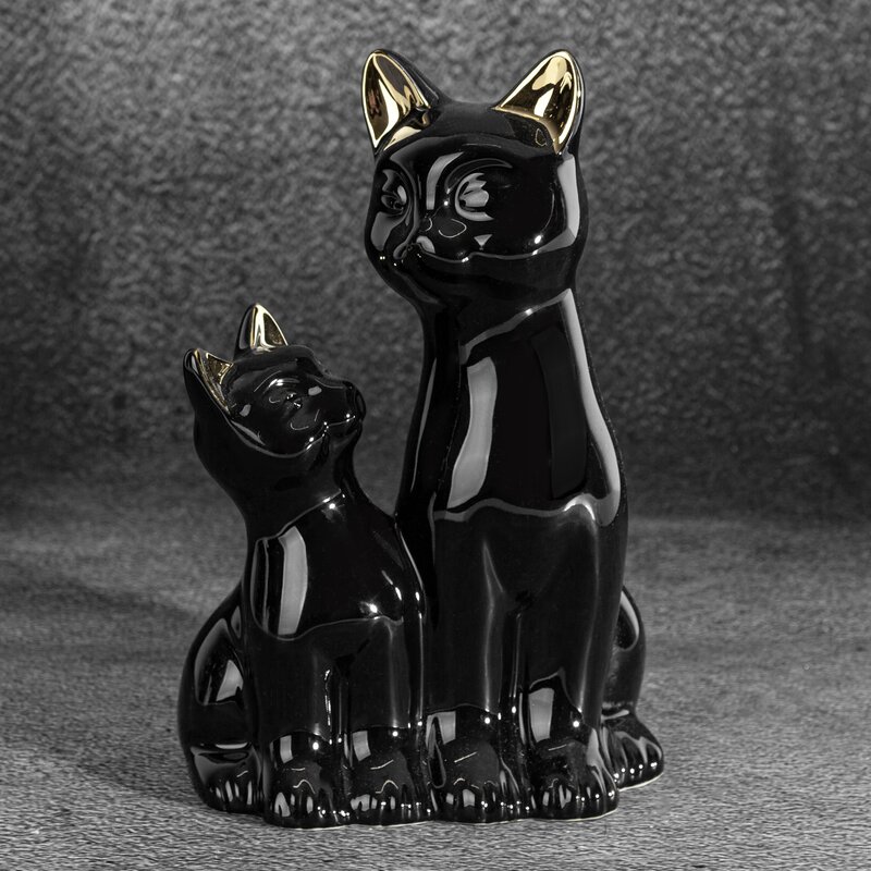 Figurka ceramiczna koty czarna 15 x 11 x 22 cm – stylowy dodatek do wnętrz