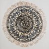 Obraz ręcznie malowany mandala beżowy 60 X 60 cm – z dekoracyjnym frędzlem