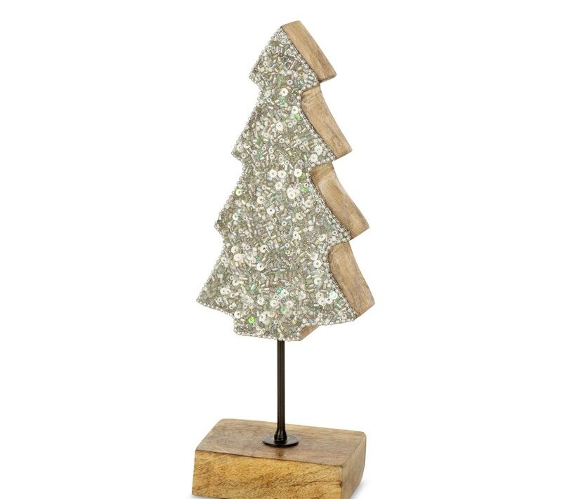 Figurka bożonarodzeniowa srebrna 9 x 5 x 23 cm – zdobiona cekinami