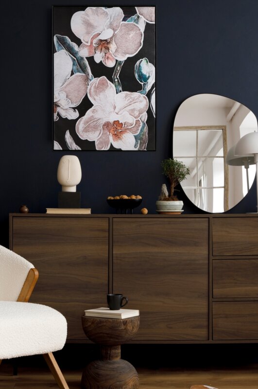 Obraz ręcznie malowany kwiatowy czarny 50 X 70 cm – wzbogaci każde wnętrze
