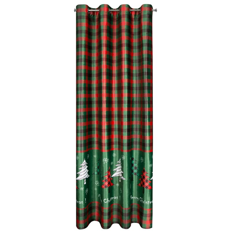 Zasłona gotowa świąteczna zielona 140 x 250 cm – gotowa do zawieszenia