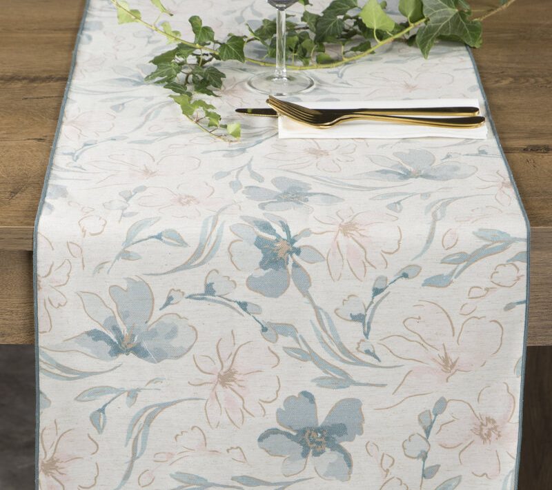 Obrus bieżnik Ines naturalny 40 x 140 cm – subtelny kwiatowy wzór