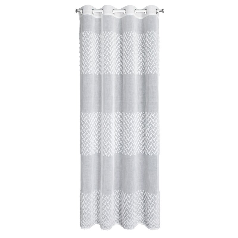 Zasłona gotowa Esteri biała 140 X 250 cm – z geometryczną aplikacją