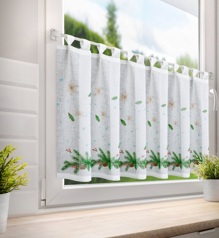 Zasłona świąteczna Boże Narodzenie biała 60x150 cm – gotowa do zawieszenia