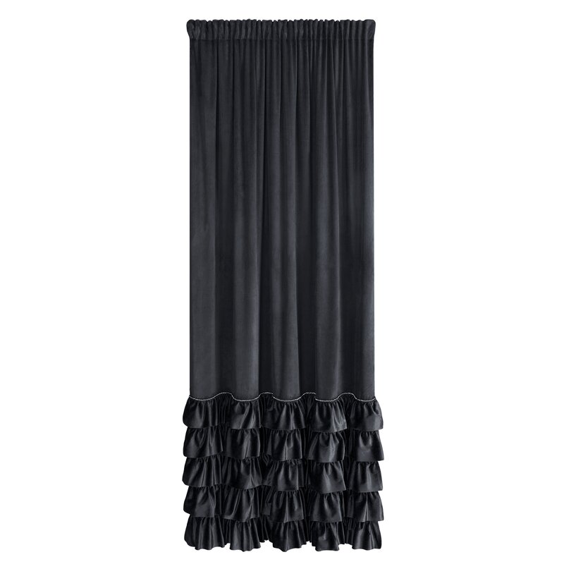 Zasłona gotowa Carli czarna 140 X 250 cm – welwetowa z falbanami