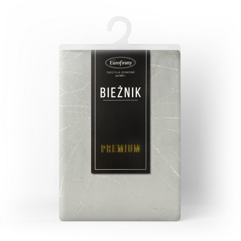 Obrus błyszczący popielaty 35 x 140 cm – odporny na plamy