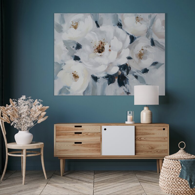 Obraz ręcznie malowany kwiaty biały 80 X 60 cm – wprowadza harmonię
