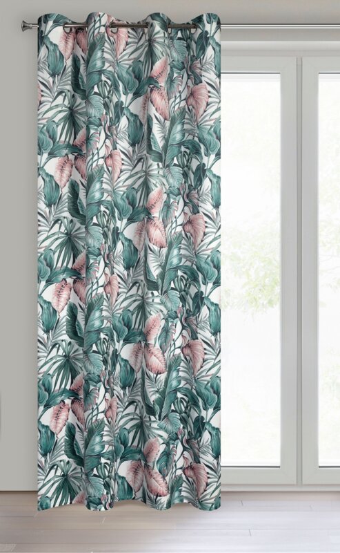 Zasłona gotowa Madera zielona 140 X 250 CM – welwetowa z kwiatami