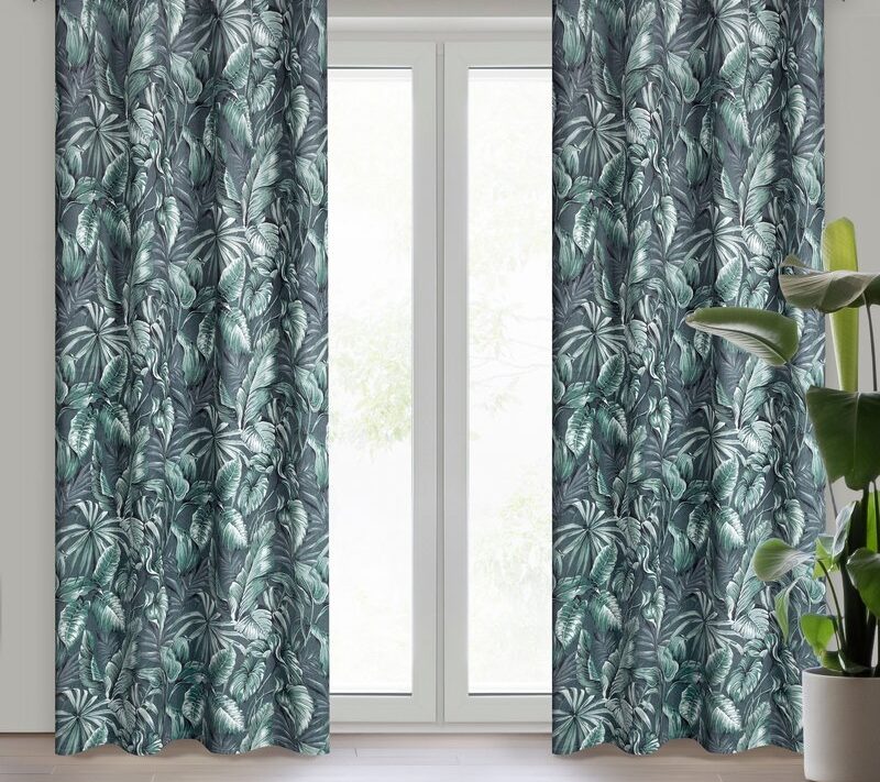 Zasłona gotowa Palermo szara 140 X 250 cm – welwetowa, wzór liści