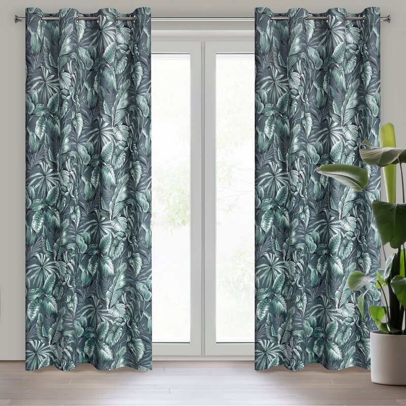Zasłona gotowa Palermo szara 140 X 250 cm – welwetowa, wzór liści
