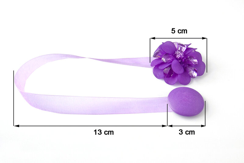 Upinacz dekoracyjny z magnesem kwiatek fioletowy 15 cm – ozdoba firan i zasłon