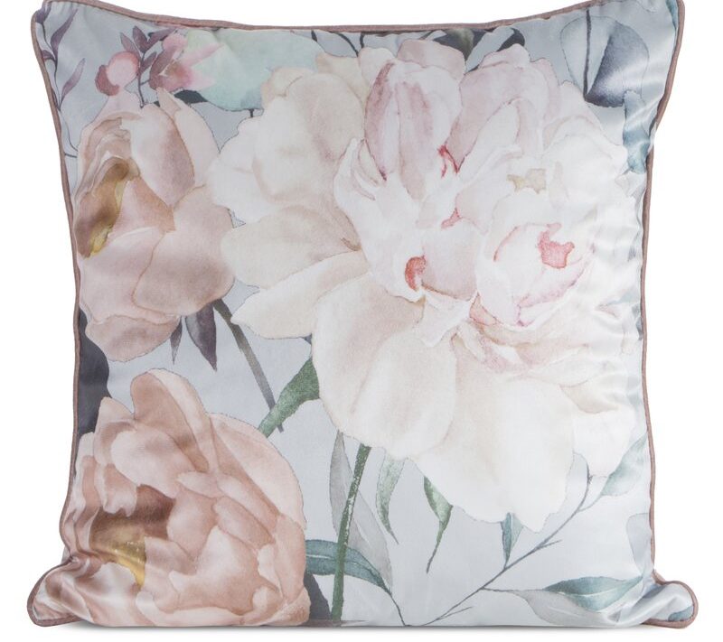 Poszewka welwetowa ROSITA2 srebrna 45 X 45 CM – z botanicznym nadrukiem