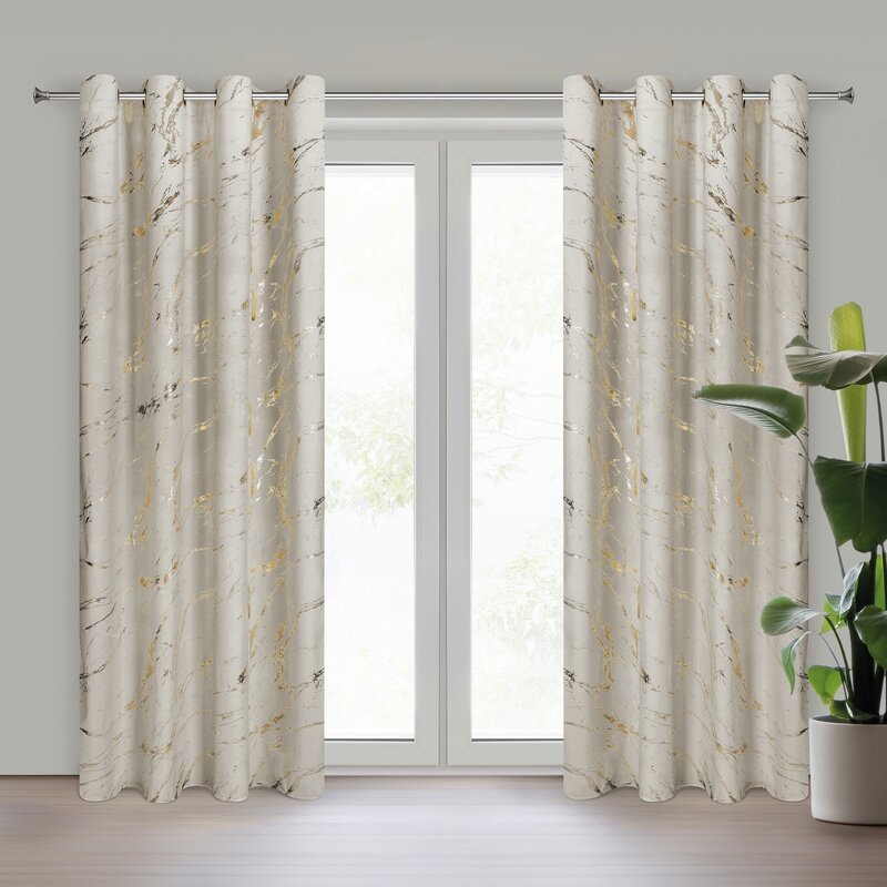 Zasłona gotowa Molly beżowa 140 X 250 CM – z błyszczącym wzorem