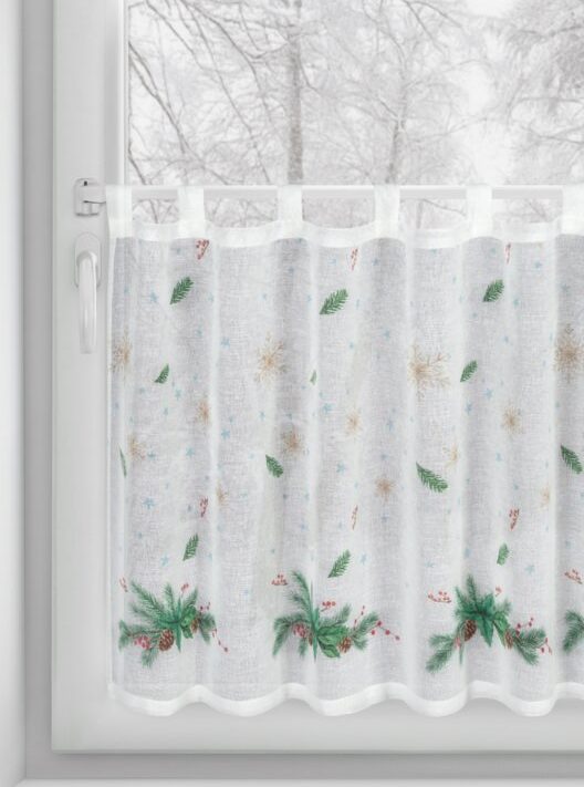 Zasłona świąteczna Boże Narodzenie biała 60x150 cm – gotowa do zawieszenia