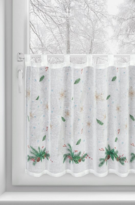 Zasłona świąteczna Boże Narodzenie biała 60x150 cm – gotowa do zawieszenia