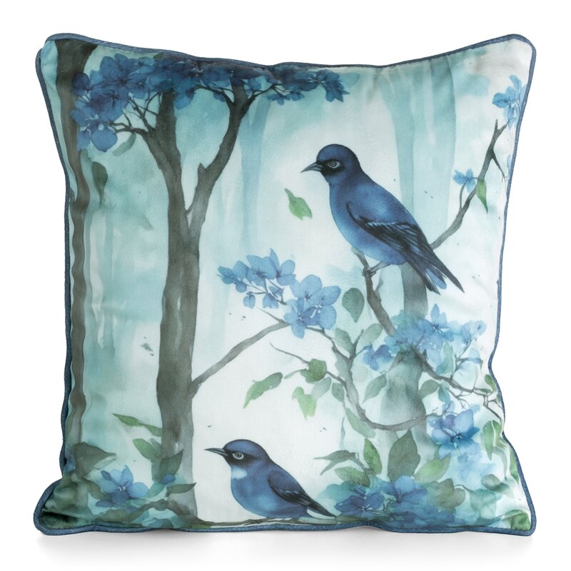 Poszewka welwetowa 202 niebieska 45 X 45 CM – z motywem ptaków