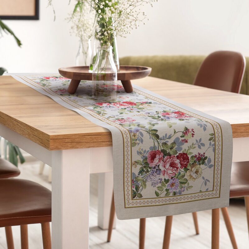 Obrus gobelinowy kwiatowy naturalny 45x140 cm – doda szyku jadalni
