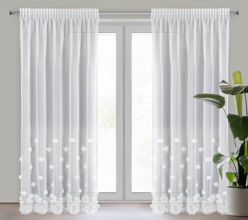 Firana gotowa Diana 2 biała 140 X 270 cm – na taśmie z różami