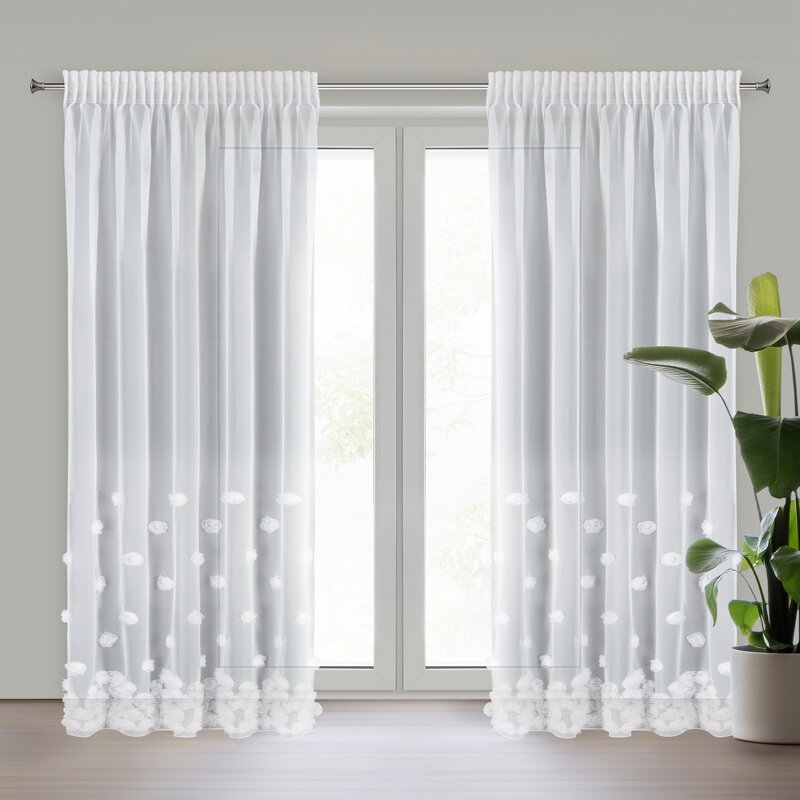 Firana gotowa Diana 2 biała 140 X 270 cm – na taśmie z różami