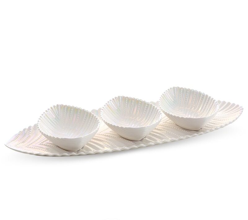 Patera ceramiczna Nela perłowa 17 x 48 x 6.5 cm – idealna na przekąski