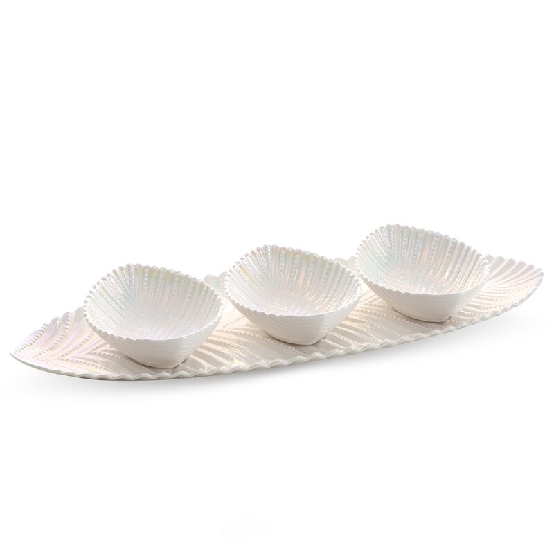 Patera ceramiczna Nela perłowa 17 x 48 x 6.5 cm – idealna na przekąski