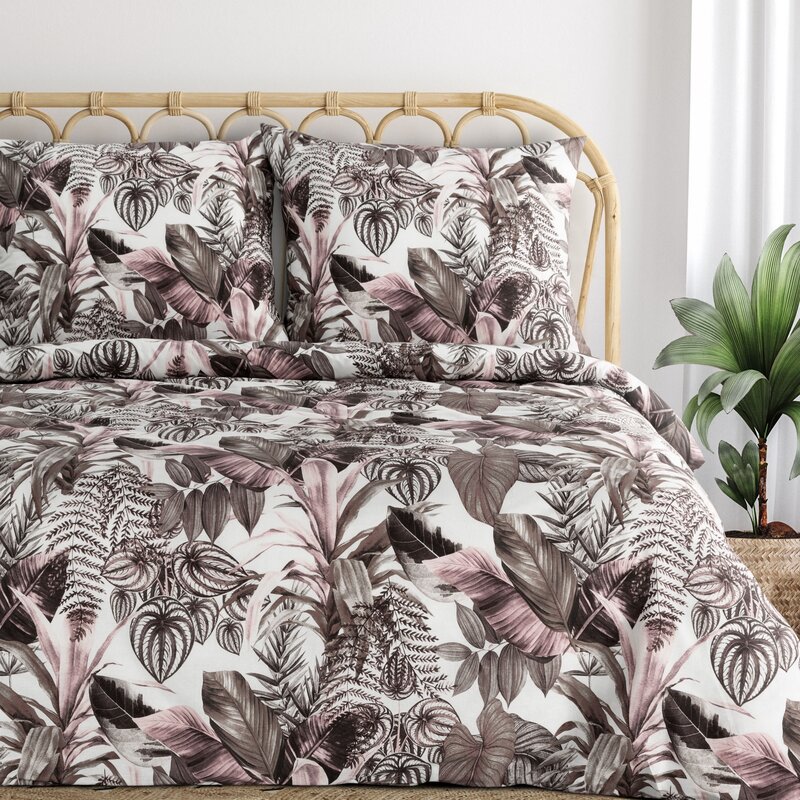 Komplet pościeli bawełnianej Davos fioletowy 160 X 200 CM – z botanicznym wzorem