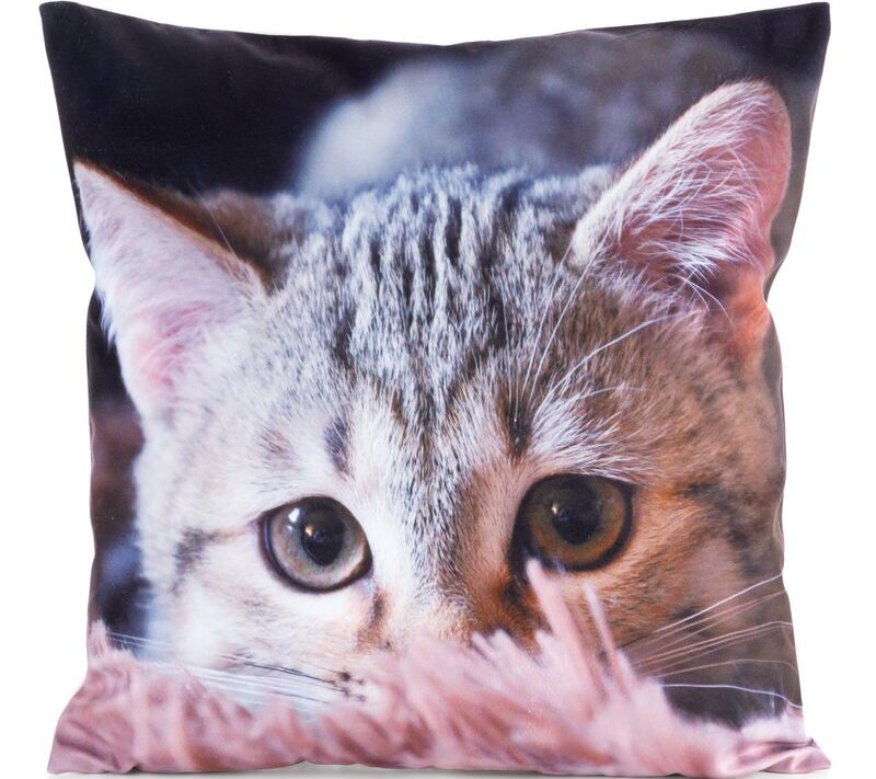 Poszewka na poduszkę z kotem szara 45 x 45 cm – wprowadza ciepło