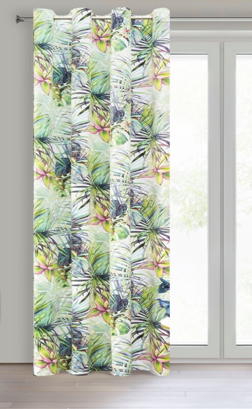 Zasłona gotowa Rommy biała 140 X 250 CM – welwetowa z tropikalnym wzorem
