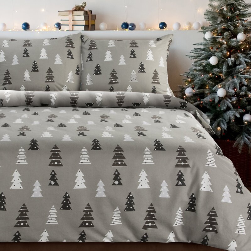 Pościel flanelowa Lenon stalowa 160x200 cm – 100% bawełna