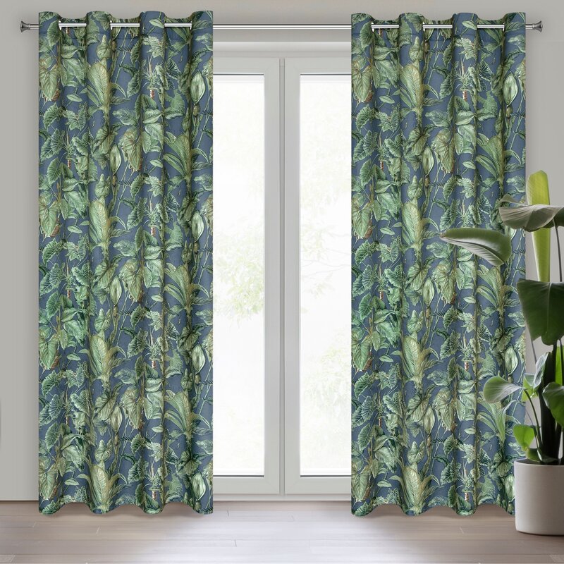 Zasłona gotowa Klara zielona 140 X 250 cm – welwetowy wzór liści
