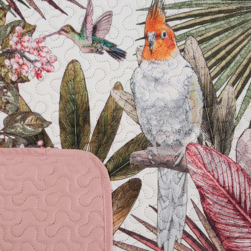 Narzuta D91 Parrot zielona 200 X 220 cm – welwetowa z papugami