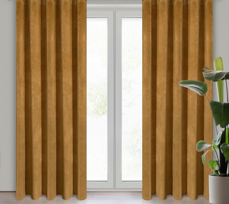 Zasłona gotowa miodowa 140 x 250 cm – zaciemniająca welwetowa