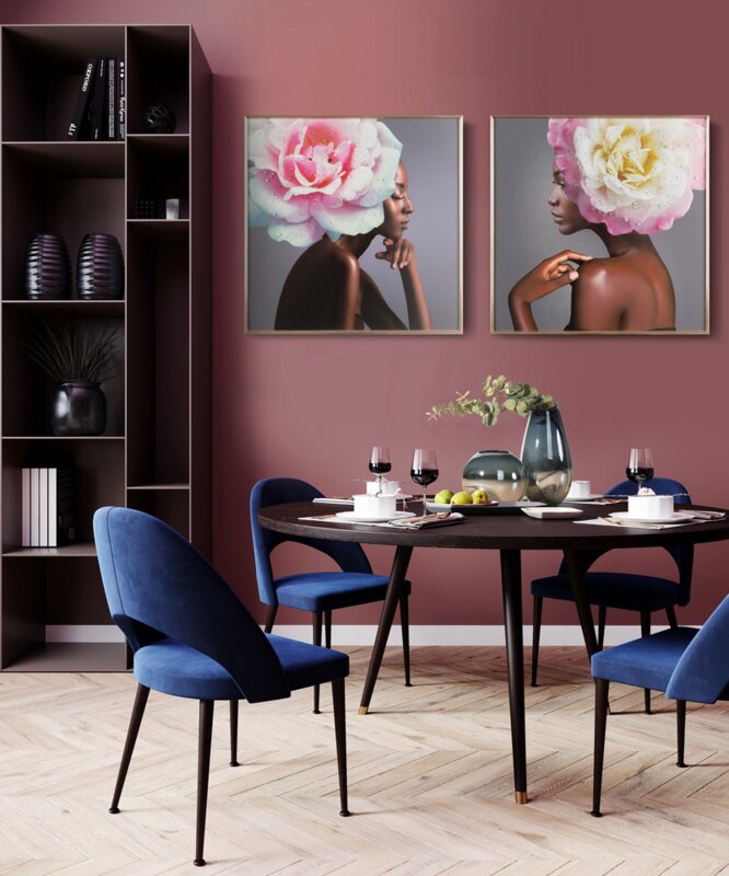 Obraz ręcznie malowany kwiatowy różowy 60 X 60 cm – tworzy romantyczny nastrój