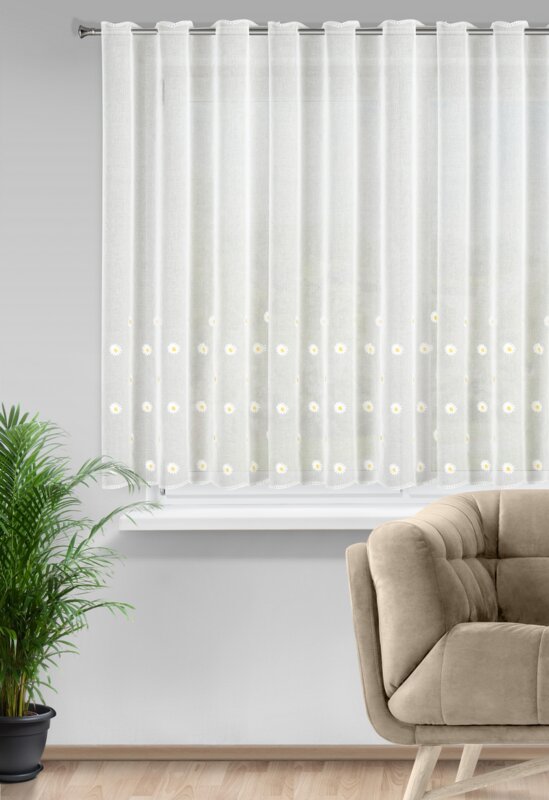 Firana gotowa haftowana biała 350 x 145 cm – rozjaśnia wnętrze