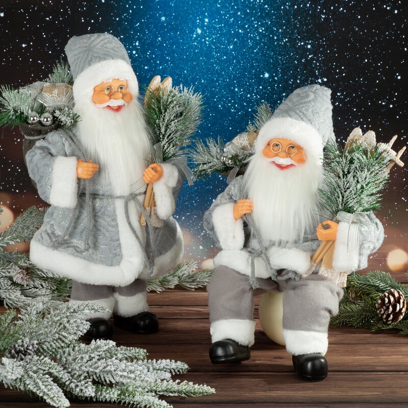 Figurka bożonarodzeniowa Mikołaj srebrny 44 x 26 x 80 cm – efektowna dekoracja