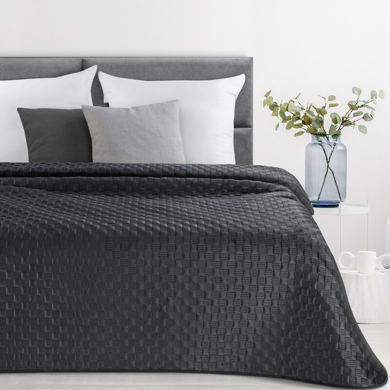 Narzuta velvet w jodełkę czarna 170 x 210 cm – doda przytulności