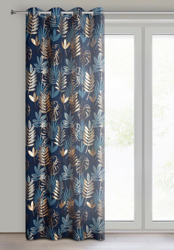 Zasłona gotowa RINA granatowa 140 X 250 cm – z motywem botanicznym