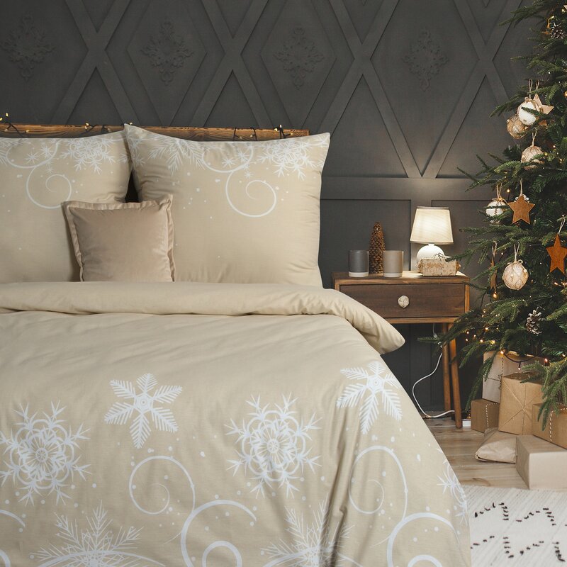 KOMPLET POŚCIELI ŚWIATECZNEJ SANTA6 140 X 200 CM BEŻOWY