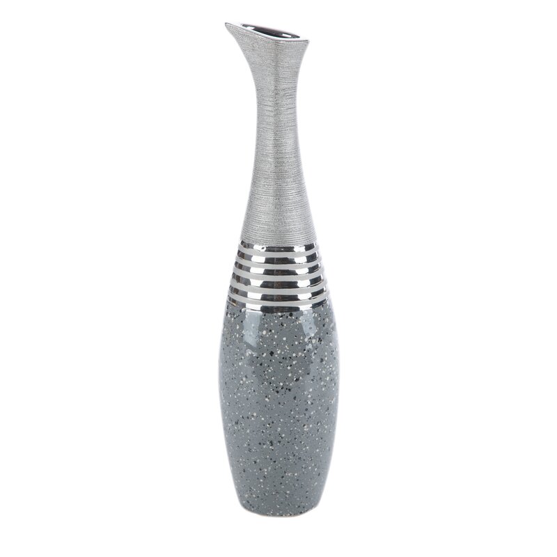 Wazon ceramiczny Neli srebrny fi 15 x 60 cm – na susze i kwiaty