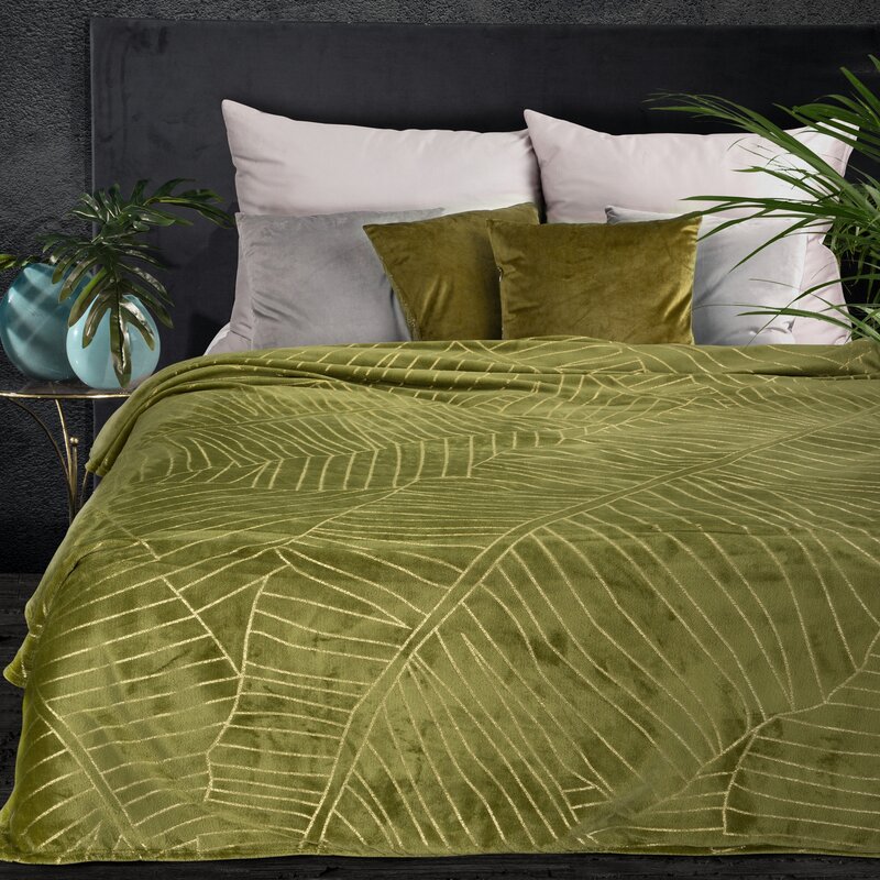 Koc flano Luna oliwkowy 150 x 200 cm – miękki i ciepły