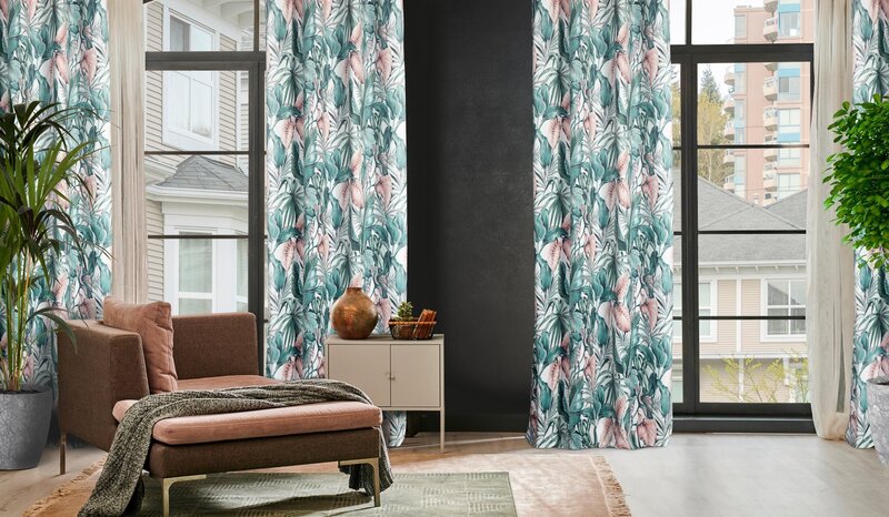 Zasłona gotowa Madera zielona 140 X 250 CM – welwetowa z kwiatami