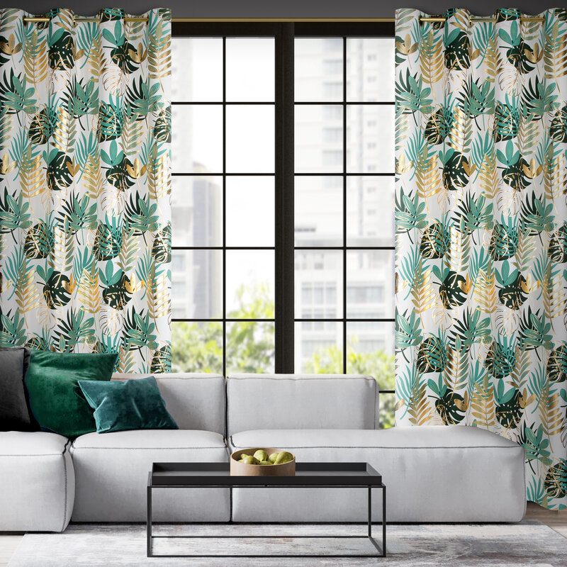 Zasłona gotowa Malta biała 140 X 250 CM – z motywem botanicznym