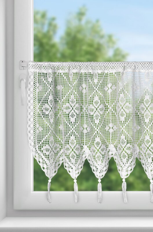 Zazdrostka ażurowa biała 150 x 60 cm – z kwiatowym wzorem
