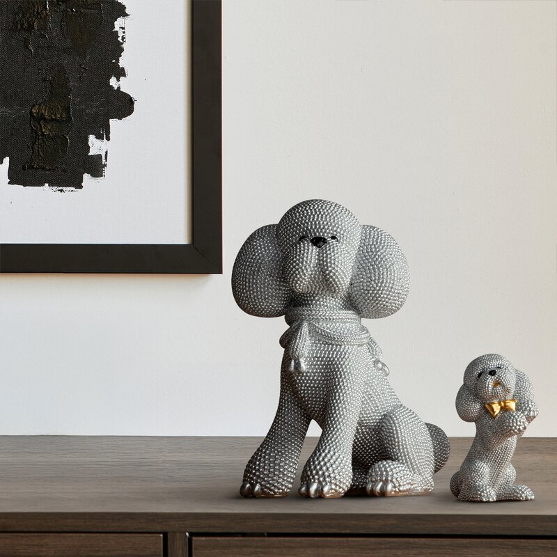 Figurka ceramiczna Eldo srebrna 10 X 7 X 15 CM – uroczy piesek z kokardą