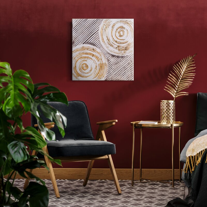 Obraz ręcznie malowany abstrakcyjny biało-złoty 60 X 60 CM – idealny do salonu