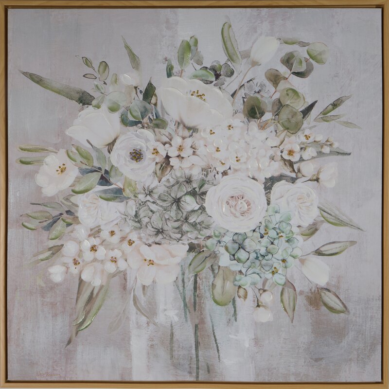 Obraz ręcznie malowany bukiet kwiatów beżowy 60 X 60 cm – dodaje harmonii wnętrzu