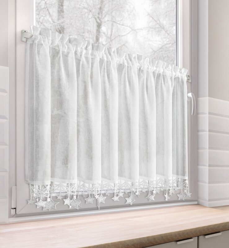 Zasłona świąteczna BIAŁA 150x60 cm – gotowa do zawieszenia