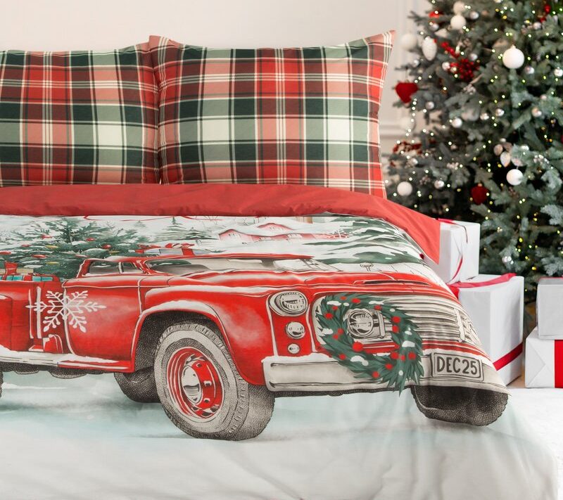 Pościel świąteczna Xmas czerwona 140 x 200 cm – 100% bawełna